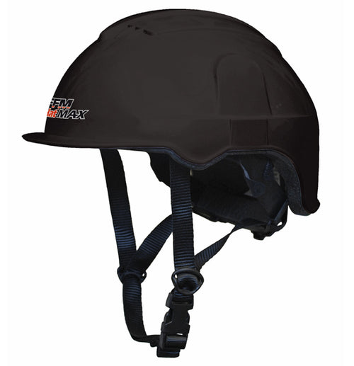 Two mannequin heads show FFM AGHAT MAX - ATV Helmet accessories: one with a wide overhat and neck curtain, the other with a sun brim, neck curtain combo, and Construction Helmet. Accessories sold separately.