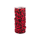 Red and black patterned neck gaiter on a white background