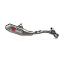 The AKRAPOVIC Full Ti System Crf450 R/Rx 25 is a lightweight metallic performance exhaust with a matte finish, featuring the brand's red and white logo on the side, displayed against a white background.