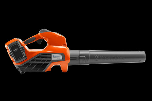 The image showcases the Husqvarna 530iBX Blower skin. It features a powerful orange and black design with a prominent Husqvarna logo on the side of the nozzle and a battery compartment at the back. Ideal for forestry tasks, this blower is perfect for outdoor use to clear leaves and debris.