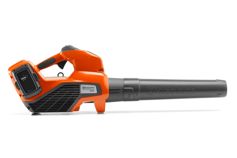 The image showcases the Husqvarna 530iBX Blower skin. It features a powerful orange and black design with a prominent Husqvarna logo on the side of the nozzle and a battery compartment at the back. Ideal for forestry tasks, this blower is perfect for outdoor use to clear leaves and debris.