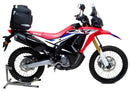 Image of a Ventura EVO-12 Bike-Pack Kit for the Honda CRF 250L Rally (17-21). Includes a sleek black bike-pack, an EVO-rack, and adjustable L-bracket. The EVO-12 Pack and Top-Box Rack are labeled, with the L-bracket marked "Generic Image," featuring screws for easy assembly.