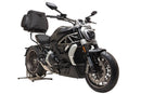 Ventura EVO-12 Bike-Pack Kit for Ducati 1200 X Diavel S (16-18) includes a black EVO-12 pack, Evo-Rack mounted on the motorcycle, and an L-bracket with screws shown in a generic image.