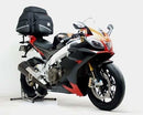Image showing three Ventura accessories for the Aprilia RSV-4 Factory (09-14): an Adjustable Pack-Rack, an Evo-Rack (metal bike-mounted rack), and a generic L-Bracket with screws and bolts.