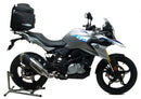 Image of the Ventura BMW G 310 GS (18 - >) EVO-12 Bike-Pack Kit showing black adjustable pack-rack, Evo-Rack mounted on a bike, and L-Bracket with screws. The pack features a logo, and the bracket is shown as a generic image.
