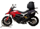Ventura EVO-12 Bike-Pack Kit for Ducati 820 Hypermotard (13-15) includes EVO-12 pack, Top-Box Rack, L-Bracket with bolts/hardware. Images clearly label Adjustable Pack-Rack components.