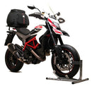 Image of the versatile Ducati 820SP Hypermotard (13-15) Kit by Ventura, featuring a sleek black bike-pack with orange accents labeled "EVO-12 PACK," an adjustable "Evo-Rack" for easy mounting, and sturdy metal brackets labeled "L-BRACKET.