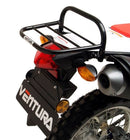 Ventura EVO-12 Bike-Pack Kit for Honda CRF 250L (13-21), includes a black EVO-12 pack, Evo-Rack Top-Box Rack fitted on the bike, and a labeled L-bracket with screws, shown in a representative image.