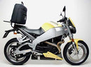 The Ventura Buell 984 Lightning XB9S (03-04) kit includes a sleek black EVO-12 Bike-Pack with orange accents, a robust black Evo-Rack, and an L-bracket with screws for quick assembly.