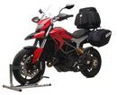 Ventura EVO-12 Bike-Pack Kit for Ducati 820 Hypermotard (13-15) includes EVO-12 pack, Top-Box Rack, L-Bracket with bolts/hardware. Images clearly label Adjustable Pack-Rack components.