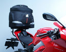 Image displaying Ducati 1100 Panigale V4 accessories by Ventura: at the top, a sleek black EVO-12 pack; on a bike, an Evo-Rack securely fastened; below, an L-Bracket set with screws. Accompanied by the text "Generic Image.