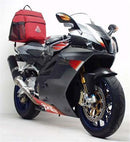 Ventura EVO-12 Bike-Pack Kit for Aprilia RSV 1000R Factory (04-08) includes a black EVO-12 pack, Adjustable Pack-Rack, and L-brackets with screws; generic image shown.