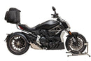 Ventura EVO-12 Bike-Pack Kit for Ducati 1200 X Diavel S (16-18) includes a black EVO-12 pack, Evo-Rack mounted on the motorcycle, and an L-bracket with screws shown in a generic image.