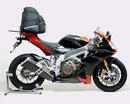 Image showing three Ventura accessories for the Aprilia RSV-4 Factory (09-14): an Adjustable Pack-Rack, an Evo-Rack (metal bike-mounted rack), and a generic L-Bracket with screws and bolts.