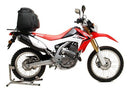 Ventura EVO-12 Bike-Pack Kit for Honda CRF 250L (13-21), includes a black EVO-12 pack, Evo-Rack Top-Box Rack fitted on the bike, and a labeled L-bracket with screws, shown in a representative image.