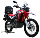 Image of a Ventura EVO-12 Bike-Pack Kit for the Honda CRF 250L Rally (17-21). Includes a sleek black bike-pack, an EVO-rack, and adjustable L-bracket. The EVO-12 Pack and Top-Box Rack are labeled, with the L-bracket marked "Generic Image," featuring screws for easy assembly.