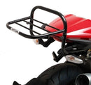 Ventura Ducati 1200S Monster (2016) Bike-Pack Kit shown with images of the EVO-12 Pack, Adjustable Pack-Rack on bike, and L-Bracket with screws (generic image). Red and white labels identify each item.