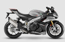The Ventura EVO-12 Bike-Pack Kit for Aprilia RSV4 1100 (21 - >) includes a black EVO-12 pack, an adjustable EVO-Rack mounted on the motorcycle, and an image of a labeled black L-Bracket with screws.
