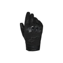 The ALPINESTARS Alpinestars Sp X Z Waterproof Gloves are black motorcycle gloves with protective knuckle padding and a logo on the back, displayed upright against a white background.