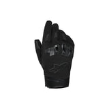 The ALPINESTARS Alpinestars Sp X Z Waterproof Gloves are black motorcycle gloves with protective knuckle padding and a logo on the back, displayed upright against a white background.