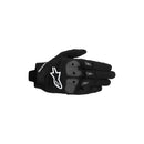 The ALPINESTARS Sp X 1 Gloves are black sport riding gloves with knuckle protection and a white logo on the back, shown palm down on a white background—perfect for riders seeking durability and safety.