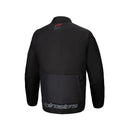 Black jacket with visible branding on a white background
