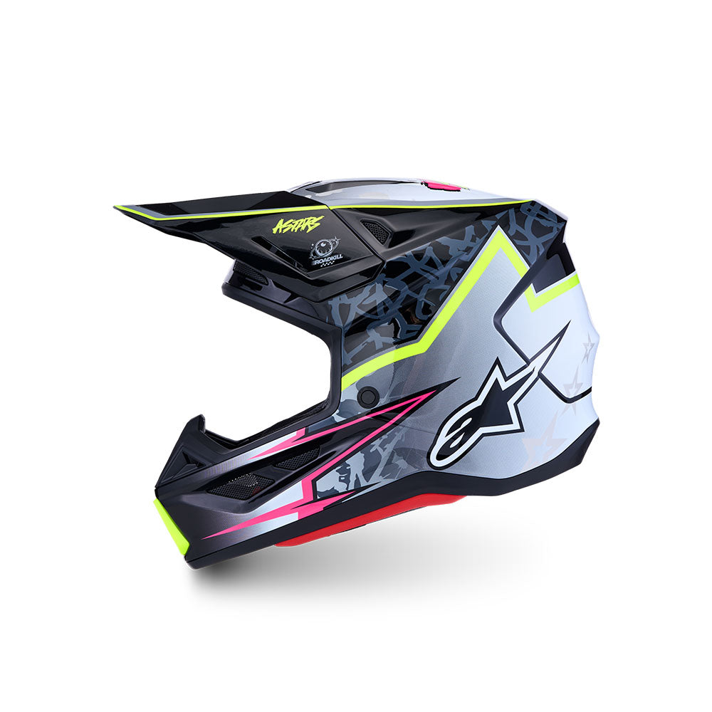 Alpinestars 2027 S-M7 Blaster Motocross Helmet – Black/Grey/White/Yellow Fluoro Gloss
