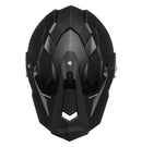 The O'Neal SIERRA Helmet R V.23 in flat black features a matte finish and angular, geometric design details on top; "ONEAL" branding is near the visor front, making it ideal for adventure bike riders.