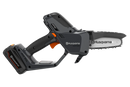 The Husqvarna Aspire™ P5 Pruner + Pole (Skin) showcases a powerful, extendable handle perfect for forestry tasks. It features a small chainsaw at one end for efficient pruning or cutting branches. The tool is mainly black with striking orange details and appears to be battery-powered.