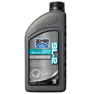A one-liter bottle of BELRAY Bel-Ray SL-2 Semi-Synthetic 2T Engine Oil, dark gray with a black cap. The bottle has a blue and white label displaying product information, including "Semi-Synthetic 2T Engine Oil" and various certifications and specifications.