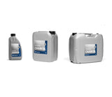 The image shows three containers of "Husqvarna Mineral Bar & Chain Oil" from the brand Husqvarna, arranged side by side. The containers are of different sizes: a 1-liter bottle, a 5-liter jug, and a large canister, each labeled with the blue and white Husqvarna logo and highlighting their high-performance chains capabilities.