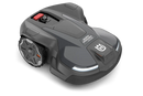 The Husqvarna Automower 430X NERA is a sleek, grey robotic lawn mower featuring two large wheels at the rear and two smaller wheels at the front. It boasts a red stop button on top, LED headlights, and proudly displays the Husqvarna logo on the front. With its modern design, this mower is equipped with object avoidance technology and can be conveniently controlled via the Automower Connect app.