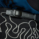 FOX 180 HELLO FUTURE PANTS by FOX feature black fabric with white, blue, and pink accents, bold logos, graphic designs on the thighs and waistband, plus reinforced knees. These motocross pants are shown on a white background.