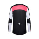 The FOX 180 DIGI IMAGE JERSEY is a black and white long-sleeve motocross jersey with red accents, a bold white FOX head logo, vented mesh panels for comfort, and “WORLDWIDE” and “1974” on the front and sleeves.