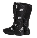 The O'Neal RMX Boot - Black by ONEAL features multiple adjustable buckles and reinforced internal protection. Its rugged design, with prominent branding, offers both style and safety for off-road riding enthusiasts.