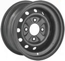 An image of the Award 12"x7.50" Black Steel ATV Rim (Rear) with a 4/110mm PCD, a 60mm bore diameter, and an ET+41 offset. The rim features circular bolt holes and a slightly concave shape, reminiscent of those found on models like the Honda TRX 500. It boasts a simple, clean design with a smooth matt black finish.