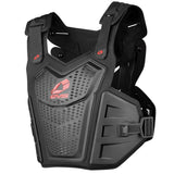 The EVS Sports F1 Roost Deflector in black features a modular design, red logo, and is compatible with race collars for added versatility.