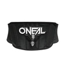 Presenting the O'Neal Youth ELEMENT Kidney Belt, a black back support belt with the ONEAL brand name prominently displayed on the front in white. Featuring an ergonomic design, this belt includes padded vertical ribs for structure and enhanced lower back support, along with Velcro closure straps for a secure fit.