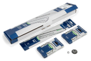 A variety of Husqvarna chainsaw parts, such as the Husqvarna 10" Petrol BAR & CHAIN KIT X-PRECISION SP11G and a mini spur sprocket, all in their original packaging. The blue and white boxes prominently display the brand name "Husqvarna" and part specifications.