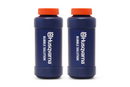 Two blue plastic bottles with red caps labeled "Husqvarna Bubble Blower Solution Twin Pack" stand side by side against a white background. Perfect for your toy bubble blower or bubble backpack, the bottles feature white text and the Husqvarna Toys logo prominently displayed.