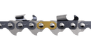 Close-up of the Husqvarna Saw Chain Loop 3/8" .050" Chisel - X-CUT® C83 72DL / 20", featuring sharp, metallic cutting teeth and rounded rivets along its length. One of the chain links is highlighted in gold, setting it apart from the other silver and black links. Ideal for professional forestry saws requiring a durable chain.