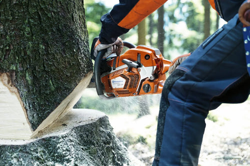 An orange and gray Husqvarna HUSQVARNA 562XP Chainsaw 20" with "X-TORQ" and "Husqvarna" written on the bar. The chainsaw features ergonomic handles, a sturdy design, and X-Torq engine technology, making it suitable for professional forestry work. The background is plain white.