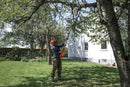 The Husqvarna 120iTK4-PH is a cordless, battery-powered pole saw with an orange and black design, extended handle, telescopic tube, and small chainsaw blade—perfect for trimming tree branches. The Husqvarna logo appears on the tool.