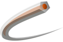 Illustration of a sharpened wooden pencil tip featuring an orange core, with the pencil depicted in a stylized, curved manner and the rest of it out of frame. The background, evoking the precision of Husqvarna Trimmer Line Core Cut from Husqvarna, showcases horizontal gray lines that represent speed or motion.