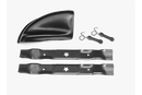 The image shows a Husqvarna Garden Tractor BioClip® kit (46" Mulching Kit), featuring a black fuel tank designed for a vehicle along with two metal mounting straps. The fuel tank boasts a sleek design with a fill port, while the mounting straps appear rusted, suggesting possible previous use. These components, branded by Husqvarna, are laid out on a white background and might be intended for use on the garden tractor.