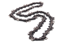 A close-up of the Husqvarna Saw Chain Loop 3/8" LP .043" Chamfer Chisel 40DL / 10", laid out in a serpentine shape against a white background. The low-vibration chain features sharp, metallic cutting teeth and connecting links, ideal for arborists and designed for use in cutting wood.