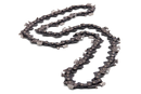 A close-up image of a Husqvarna Saw Chain Loop .404" .063" Chisel H57 76DL, the black chainsaw chain placed on a white background. The chain, made up of interconnected metal links and small, sharp cutting blades designed for high-production cutting, is coiled in a curved yet slightly elongated shape.