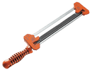 An image of the Husqvarna Sharp Force File Guide, an orange and silver hand saw sharpener from Husqvarna with dual sharpening rods. The handle is ergonomically designed with grooved grips for comfortable use. The sharpener includes markings for different angles to guide precise cutter sharpening, ensuring accuracy like a depth gauge.
