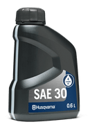 A 1.4-liter container of Husqvarna WP 4T SAE 30 high-quality oil, perfect for engine protection in 4-stroke lawnmowers. The black bottle features a label displaying the Husqvarna brand name, product type, and capacity.