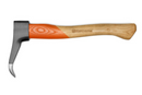 The Husqvarna Sappie, a timber hook equipped with a wood handle accented in orange, features a metallic hook ideal for gripping and maneuvering logs. The Husqvarna logo is elegantly engraved on the handle. This short-handled tool is presented against a plain white background.